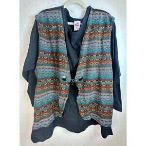 Vtg Plus No Boundaries Black Too With Attached Vest Western Boho Size 24